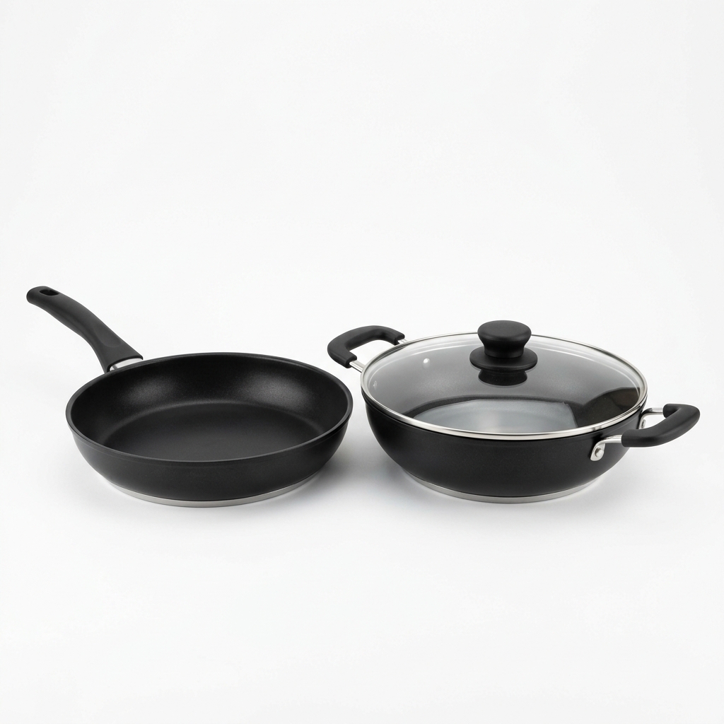Pigeon by Stovekraft Cruise Induction Base Cookware Set Pigeon by Stovekraft non-stick fry pan and kadai with glass lid